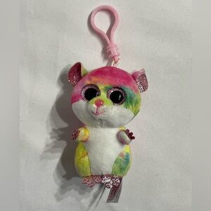 4” Ty Beanie Boo Rodney the Rainbow Hamster Plush Keychain Bag Clip Great Cond